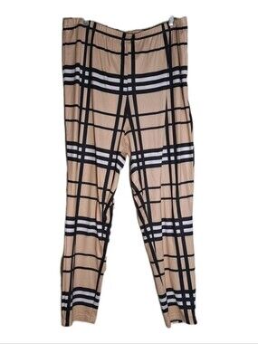 Shein Curve Women's Beige Black Plaid Checkered Legging Elastic Waist Pants 3XL